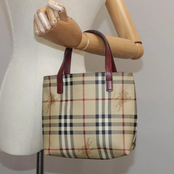 BURBERRY Nova Check Hand Bag PVC Leather Beige Auth 105625 - Picture 1 of 16